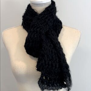 Hand Knitted Black‎ Scarf with charcoal trim